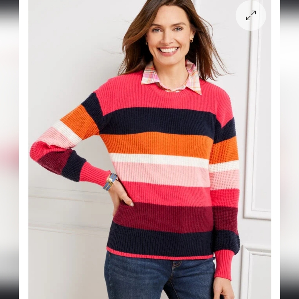 Talbots Size M Multicolored Mixed Stitch Crewneck Sweater Striped Pullover Cozy